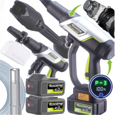 Акумуляторна мийка високого тиску Toolme TM280 PRO BRUSHLESS 450 Вт з алюмінієвою помпою, 2 АКБ 21В, піногенератор (Польща)