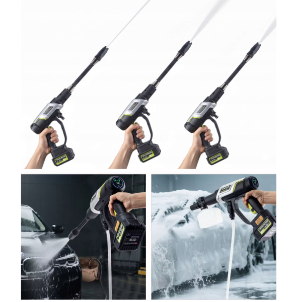 Акумуляторна мийка високого тиску Toolme TM280 PRO BRUSHLESS 450 Вт з алюмінієвою помпою, 2 АКБ 21В, піногенератор (Польща)