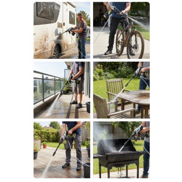 Акумуляторна мийка високого тиску Toolme TM280 PRO BRUSHLESS 450 Вт з алюмінієвою помпою, 2 АКБ 21В, піногенератор (Польща)