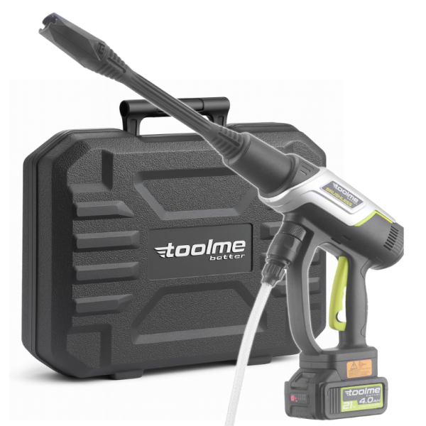 Акумуляторна мийка високого тиску Toolme TM280 PRO BRUSHLESS 450 Вт з алюмінієвою помпою, 2 АКБ 21В, піногенератор (Польща)