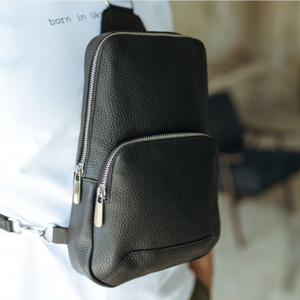 Чоловіча шкіряна сумка слінг Yozone чорна