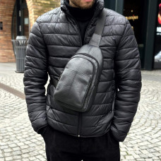 Чоловіча шкіряна сумка слінг Вермонд чорна