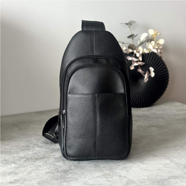 Чоловіча шкіряна сумка слінг Вермонд чорна