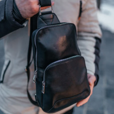 Чоловіча шкіряна сумка слінг Yozone гладкий чорий