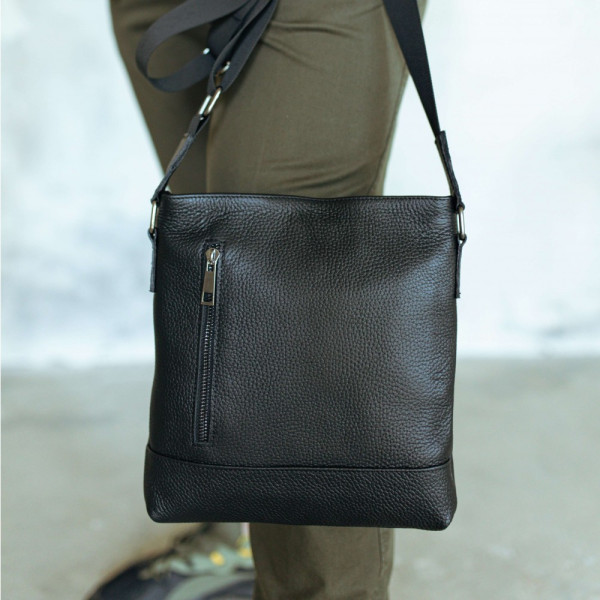 Чоловіча шкіряна сумка через плече чорна Flash Right