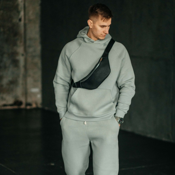 Чоловіча шкіряна чорна сумка на пояс бананка Brooklyn