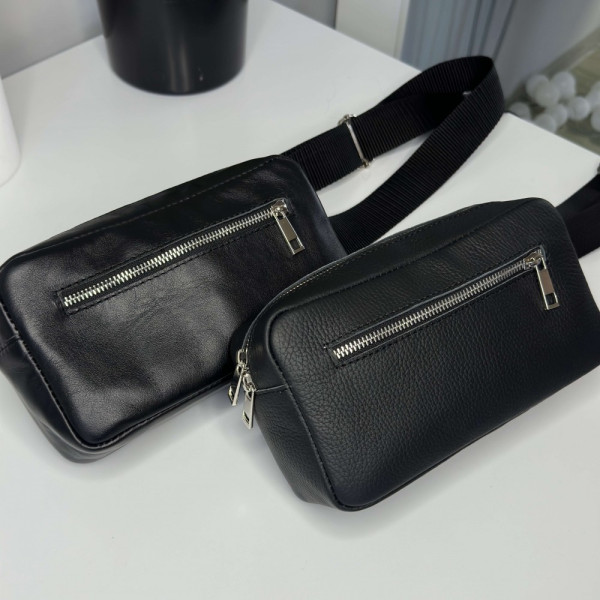 Чоловіча шкіряна чорна сумка на пояс бананка Кентукки