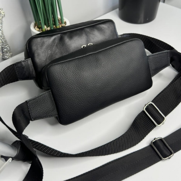 Чоловіча шкіряна чорна сумка на пояс бананка Кентукки