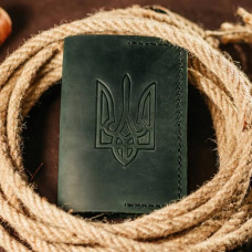 Чоловіча обкладинка на паспорт зелена Тризуб