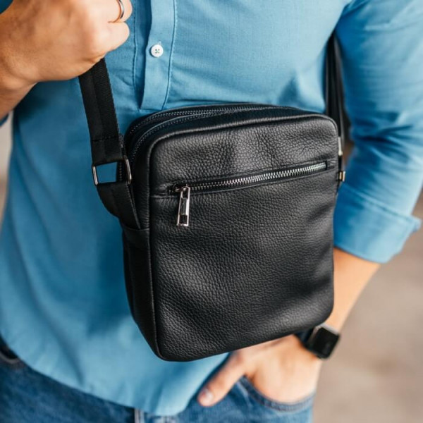 Чоловіча шкіряна чорна сумка через плече Detroit