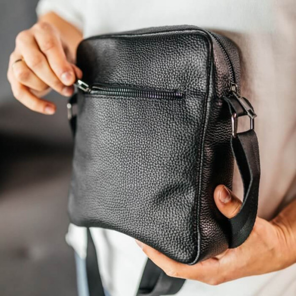 Чоловіча шкіряна сумка через плече London чорна