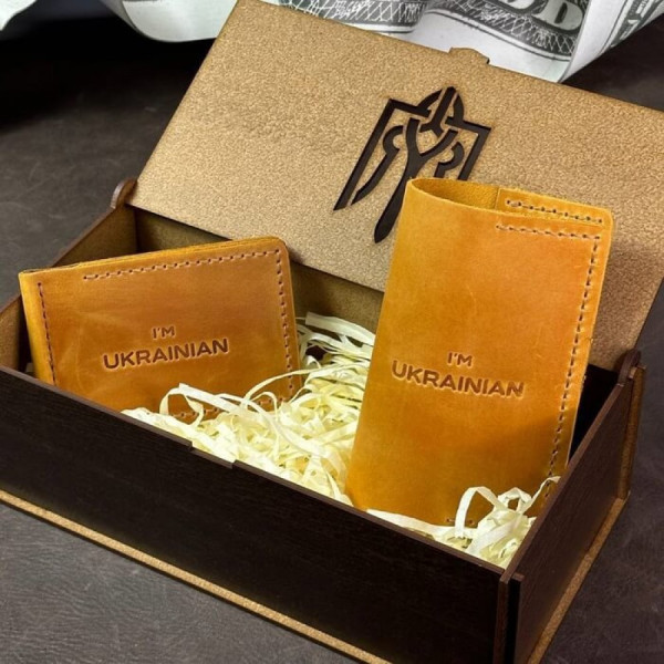 Подарунковий чоловічий набір із затискача для грошей та обкладинки на паспорт