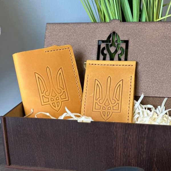 Подарунковий чоловічий набір із затискача для грошей та обкладинки на паспорт
