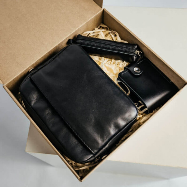 Жіночий набір ЦЕ ВСЕ ТОБІ з сумки Джорджія, гаманця Біфолд та ключниці в чорному кольорі