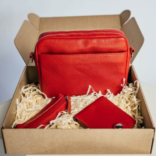 Жіночий набір ЦЕ ВСЕ ТОБІ з сумки Джорджія, гаманця Біфолд та ключниці в червоному кольорі