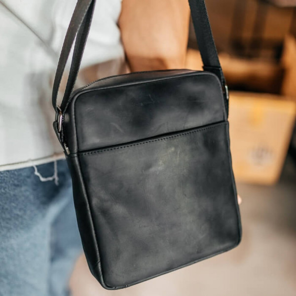 Чоловіча шкіряна сумка через плече Crazy London чорна