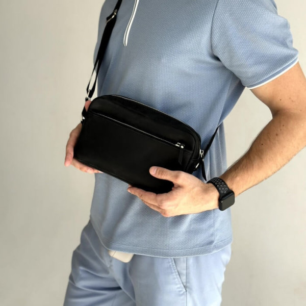Чоловіча шкіряна сумка через плече New York чорна