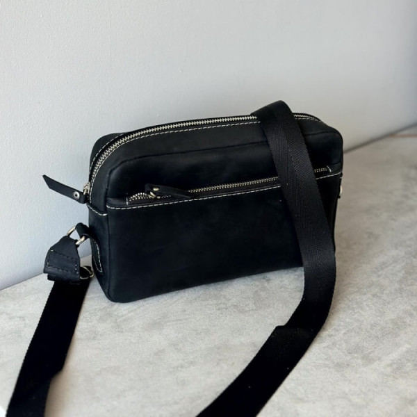 Чоловіча шкіряна сумка через плече New York чорна white line