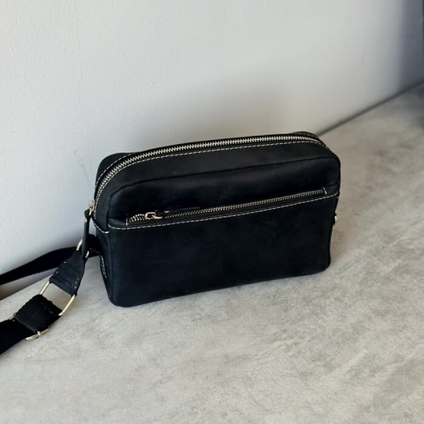 Чоловіча шкіряна сумка через плече New York чорна white line