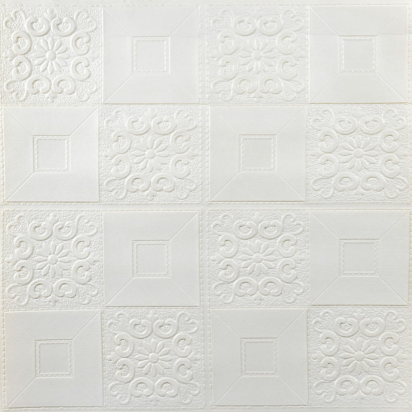 Самоклеюча декоративна настінно-стельова 3D панель 700х700х3мм Білий(114-3) SW-00000697