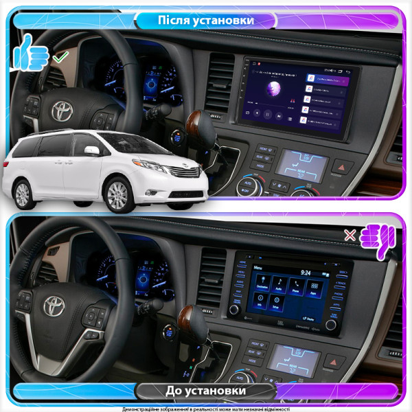 Штатная магнитола Lesko для Toyota Sienna III Рестайлинг 2014-2017 экран 9" 2/32Gb CarPlay 4G Wi-Fi GPS Prime