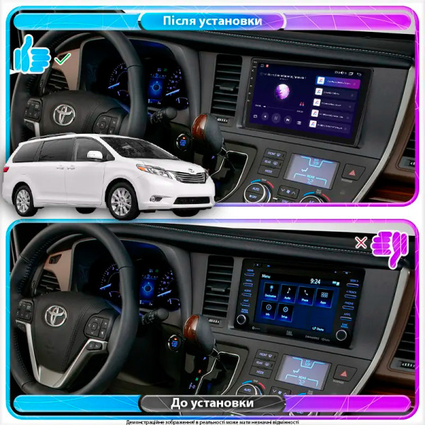 Штатная магнитола Lesko для Toyota Sienna III Рестайлинг 2014-2017 экран 9" 6/128Gb 4G Wi-Fi GPS Top