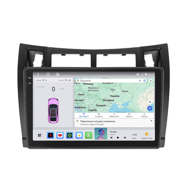 Штатная магнитола Lesko для Toyota Vitz II (XP90) 2005-2011 экран 9" 4/64 QLED CarPlay 4G Wi-Fi GPS 360 Prime