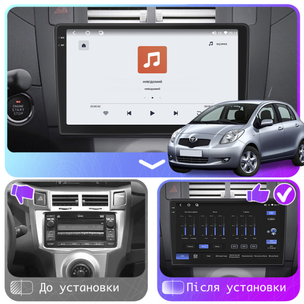 Штатная магнитола Lesko для Toyota Yaris II Рестайлинг 2009-2012 экран 9" 4/64 QLED CarPlay 4G Wi-Fi GPS 360 Prime