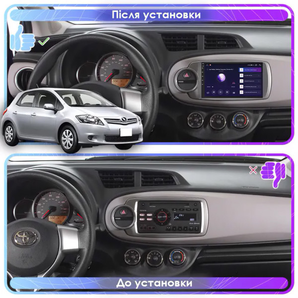 Штатная магнитола Lesko для Toyota Yaris III 2010-2014 экран 9" 4/64Gb CarPlay 4G Wi-Fi GPS Prime