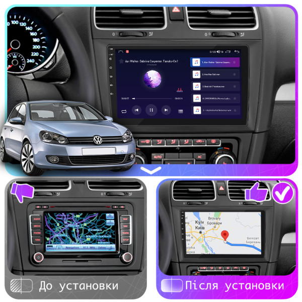Штатная магнитола Lesko для Volkswagen Golf VI 2008-2012 экран 9" 4/64Gb CarPlay 4G Wi-Fi GPS Prime