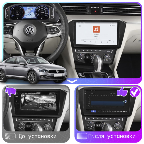 Штатная магнитола Lesko для Volkswagen Passat B8 2014-2020 экран 10" 4/64 QLED CarPlay 4G Wi-Fi GPS 360 Prime