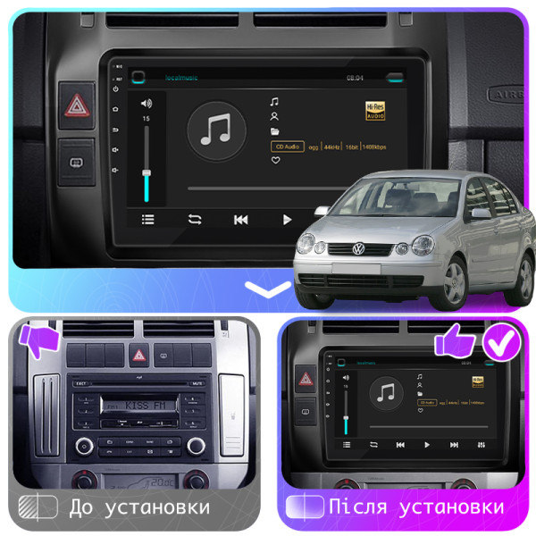 Штатная магнитола Lesko для Volkswagen Polo IV 2001-2005 экран 9" 2/32Gb Wi-Fi GPS Base