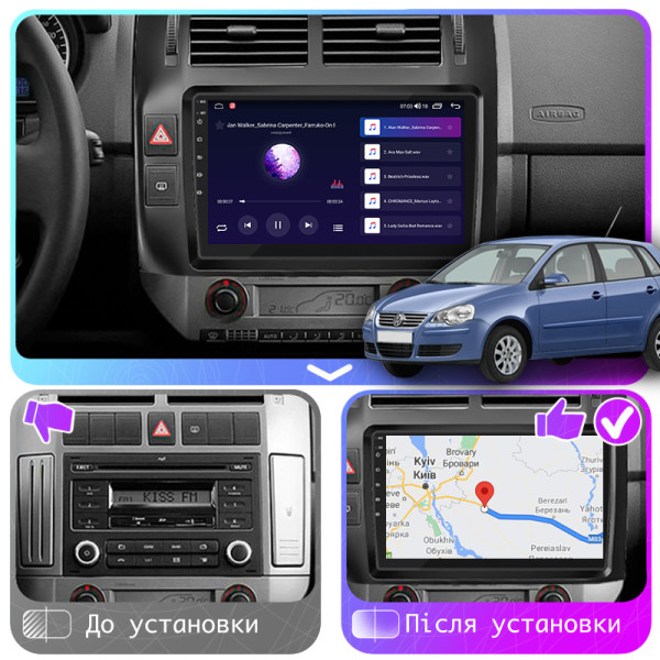 Штатная магнитола Lesko для Volkswagen Polo IV 2001-2005 экран 9" 2/32Gb CarPlay 4G Wi-Fi GPS Prime
