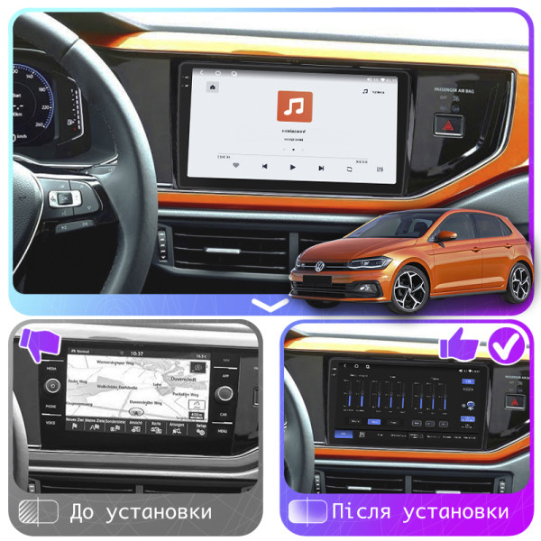 Штатная магнитола Lesko для Volkswagen Polo VI (EU Market) 2017-2021 экран 9" 4/64 QLED CarPlay 4G Wi-Fi GPS 360 Prime