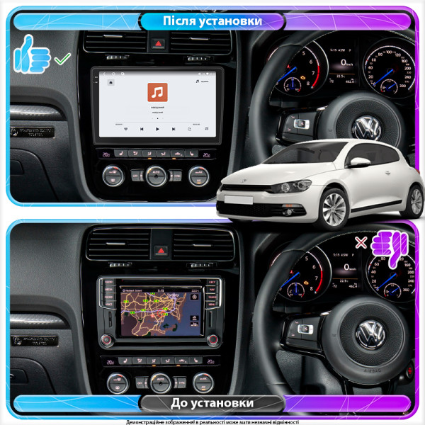 Штатная магнитола Lesko для Volkswagen Scirocco III Рестайлинг 2014-2017 экран 10" 4/64 QLED CarPlay 4G Wi-Fi GPS 360 Prime