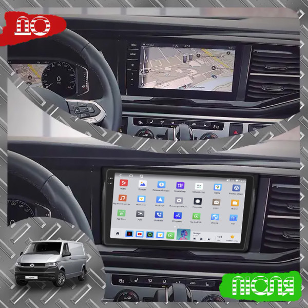 Штатная магнитола Lesko для Volkswagen Transporter T6 Рестайлинг 2019-н.в. экран 9" 4/64 QLED CarPlay 4G Wi-Fi GPS 360 Prime