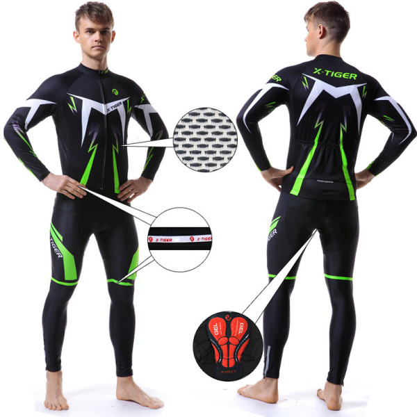 Вело костюм для мужчин X-Тiger XM-CT-013 кофта с длинным рукавом штаны Green S