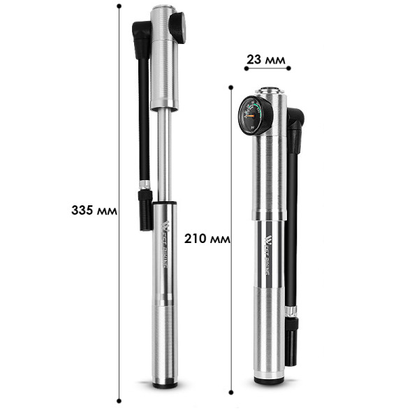 Насос велосипедный West Biking 0711068 Ручной с индикатором Silver
