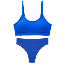 Бесшовный комплект женского белья в рубчик трусы и топ 0202# Синий L 80 ABC
