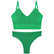 Бесшовный комплект женского белья в рубчик трусы и топ 1608# Лесной зеленый L 80 ABC