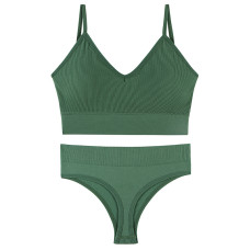 Бесшовный комплект женского белья в рубчик трусы и топ 1608# Хаки XL 85 ABC