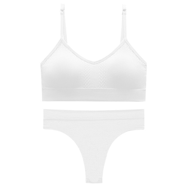 Бесшовный комплект женского белья в текстуре косичка трусы и топ 6608# Белый M