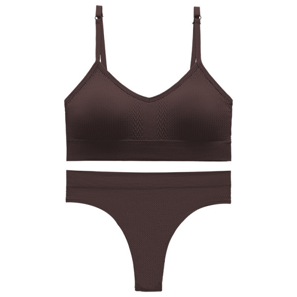 Бесшовный комплект женского белья в текстуре косичка трусы и топ 6608# Коричневый L