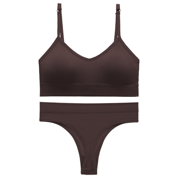 Бесшовный комплект женского белья в текстуре косичка трусы и топ 6608# Коричневый S