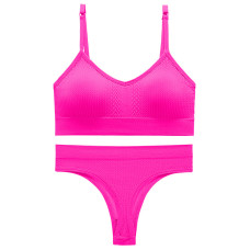 Бесшовный комплект женского белья в текстуре косичка трусы и топ 6608# Розовый электрик M