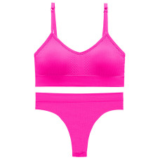 Бесшовный комплект женского белья в текстуре косичка трусы и топ 6608# Розовый электрик S