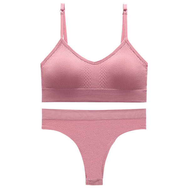 Бесшовный комплект женского белья в текстуре косичка трусы и топ 6608# Розовый S