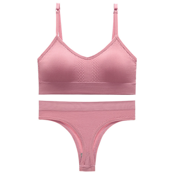 Бесшовный комплект женского белья в текстуре косичка трусы и топ 6608# Розовый S