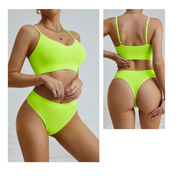 Бесшовный комплект женского белья в текстуре косичка трусы и топ 6608# Яркий Лайм L