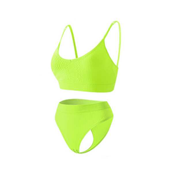Бесшовный комплект женского белья в текстуре косичка трусы и топ 6608# Яркий Лайм S